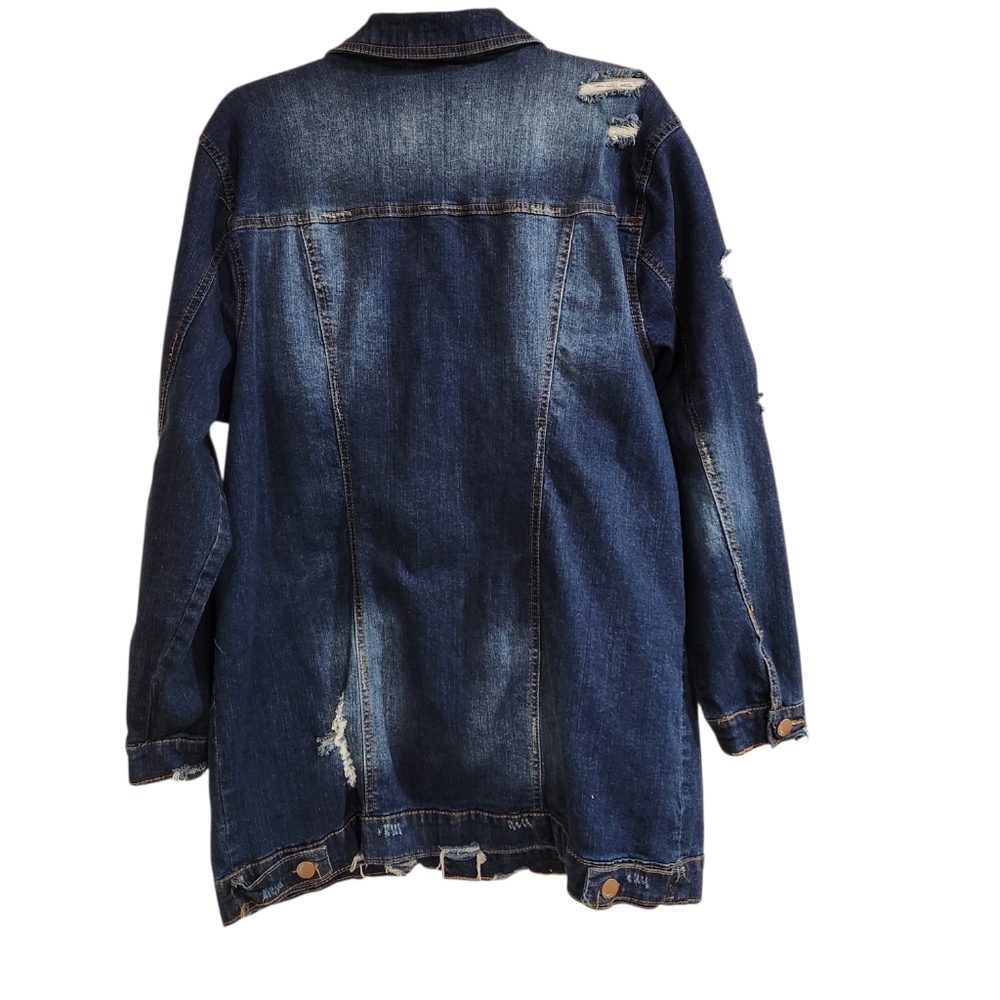 Dollhouse Womens Sz 1X Denim Jacket Blue Distressed Dark Wash Stretch Pockets - Picture 2 of 14